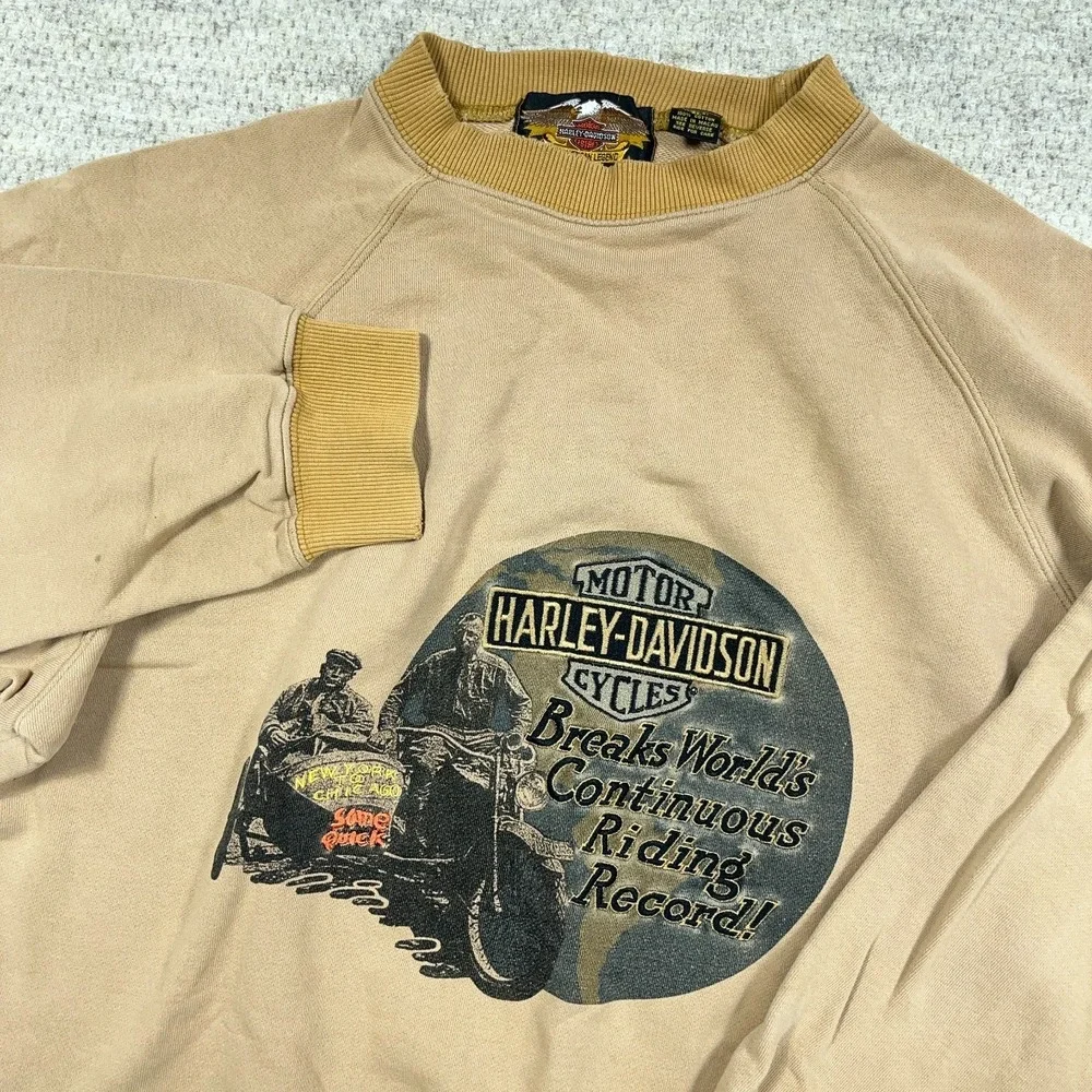 Vintage Harley Davidson Sweatshirt Men XL Brown Crewneck Spellout 90s Y2K - Picture 2 of 13